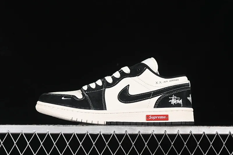 All categories Air Jordan Jordan series basketball shoes Air Jordan 1 Low High-end customized low-top sneakers Air Jordan 1 Low AJ1 Joe 1 Stussy joint-black and white double with red label High-end customized low-top retro basketball shoes SJ9950-033